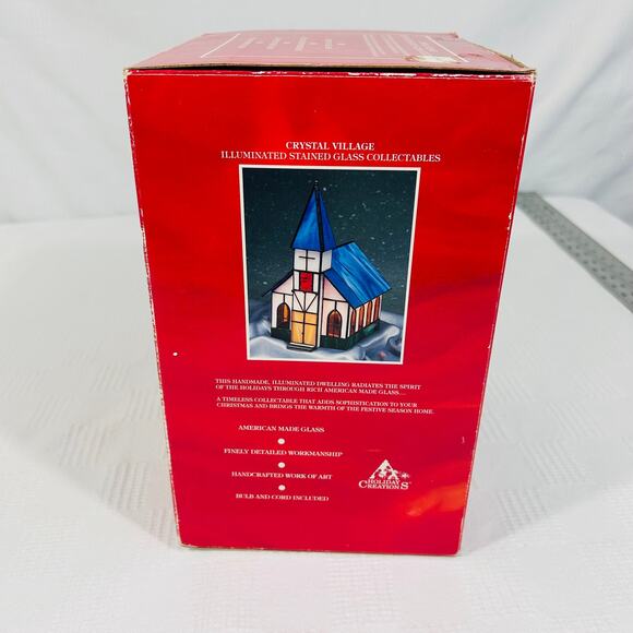 Crystal Village Stained Glass Church Illuminated VTG Handcrafted American Glas\ - Picture 10 of 12